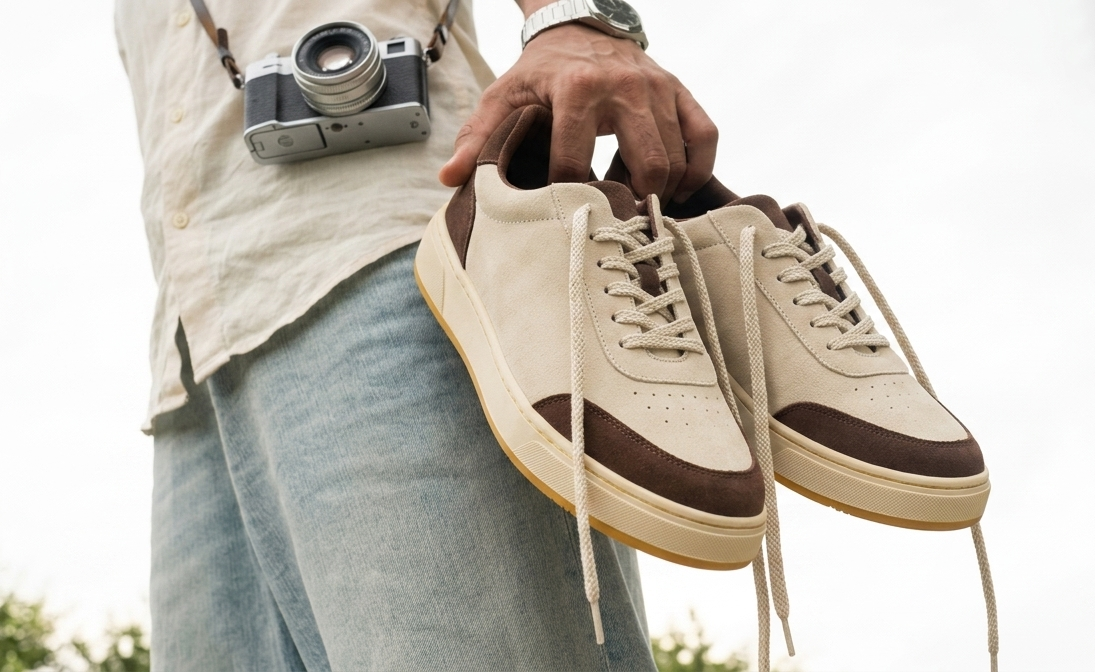 Shoes in the person hand